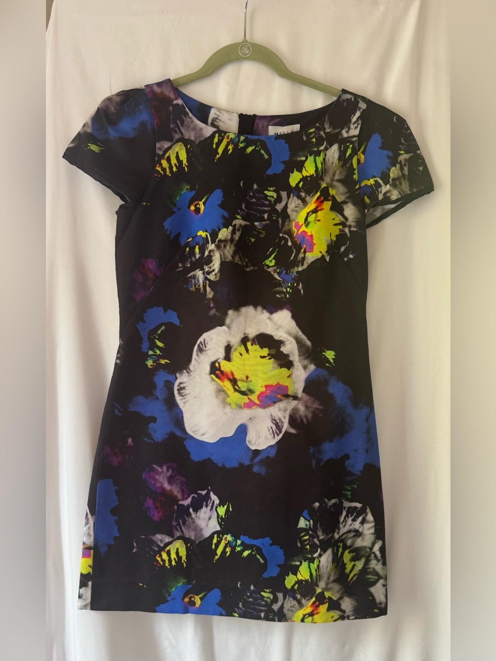 Milly Black Floral Cap-Sleeve Mini Dress
